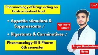 L7। U1। Appetite stimulants and suppressants pharmacology। Digestants amp Carminatives। 6th semester [upl. by Siblee]