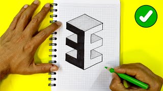 🔥 Dibujos 3D Faciles  Como Dibujar LETRAS en 3D letra E  Easy way to Draw 3D letters  Letter E [upl. by Asial959]