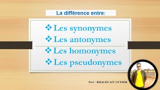 Les synonymes  Les antonymes  les homonymes  les paronymes  les pseudonymes [upl. by Joo943]