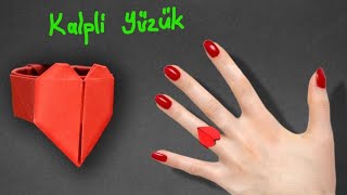 Origami Kalpli Yüzük Yapımı Kağıttan Kalpli Yüzük Nasıl Yapılır [upl. by Emelita]