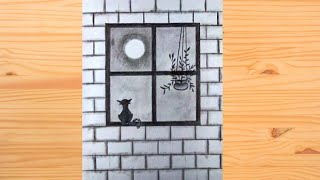 How to draw a cat sitting on a window  step by step drawing  Ashraful Drawing book [upl. by Kast]