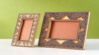 How to create beautiful photo frame only using cardboard  easy homemade DIY [upl. by Matejka]