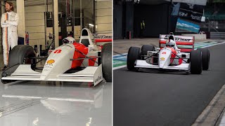 Sebastian Vettel driving Senna’s Mclaren MP48 at Silverstone  Track Footage [upl. by Amary]