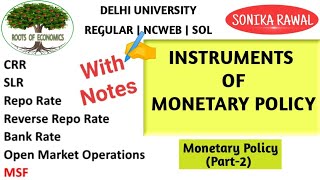 Instruments of Monetary Policy  CRR  SLR  Repo Rate  MSF  Reverse Repo Rate  OMO  MSF [upl. by Boynton]