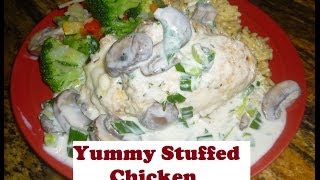 Fresh Basil amp Mozzarella Stuffed Chicken wa Mushroom Sauce  Yummy Cooking Tutorial [upl. by Hernardo]