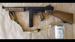 Tabletop view The Umarex Legends Thompson M1A1 submachine gun replica [upl. by Adnaloy]