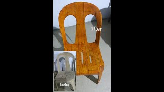 easiest and cheapest way to restore an old used plastic monoblock chair wood like effect [upl. by Imorej]