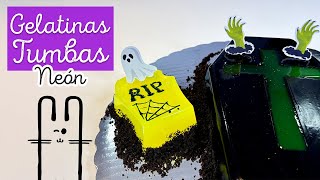 Como hacer GELATINA NEÓN  TUMBAS PARA HALLOWEEN  Gelatina que BRILLA EN LA OSCURIDAD [upl. by Atterehs]