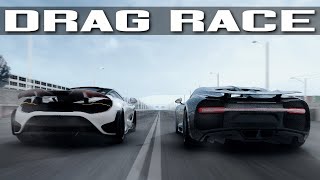 BUGATTI CHIRON VS MCLAREN 765LT DRAG RACE  ASSETTO CORSA [upl. by Giulia]