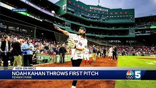 Noah Kahan throws out first pitch at Red Sox game [upl. by Jarrow82]