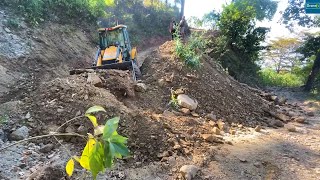 Massive Dirt Piled Up on Mountain RoadClearing with JCB Backhoe [upl. by Enom718]