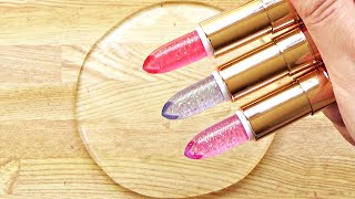 Satisfying Slime Coloring with Makeup Mixing 3 Glitter Lipsticks into Clear Slime [upl. by Trenton]