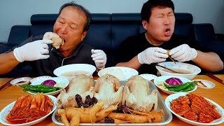 초복에는 더위 날리는 삼계탕 가마솥에 푹 끓인 뜨끈한 삼계탕 Samgyetang Ginseng Chicken Soup 요리amp먹방  Mukbang eating show [upl. by Liebman]