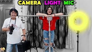 CAMERA LIGHTS MIC  Our shooting setup  Collection of Video camera Mic amp Stand  Aayu and Pihu Show [upl. by Alenoel]