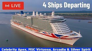 SHIPS TV  4 Cruise Ships Departing the Port of Southampton LIVE [upl. by Zenda571]