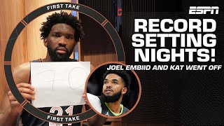 💥 RECORD SCORING NIGHTS 💥 Stephen As impressed with Joel Embiid amp KarlAnthony Towns  First Take [upl. by Simara]