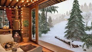 Winter Cozy Cabin in Snowfall with Crackling Fireplace Sound Relaxing Wind amp Snow Falling Ambience [upl. by Akimert330]