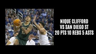 Nique Clifford vs San Diego St 20 PTS 10 REBS 5 ASTS 4 STLS 1 BLK 13024 [upl. by Meid]