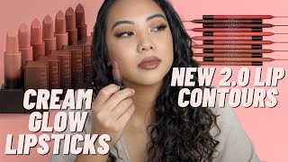 NEW HUDA BEAUTY POWER CREAM GLOW LIPSTICKS  LIP CONTOUR 20  SWATCHES  FIRST IMPRESSION [upl. by Nizam]