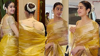 Janhvi Kapoor Looks Beautiful In Saree At Manish Malhotra House  Janhvi Kapoor Latest Video [upl. by Anelhtak]