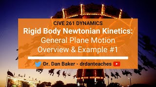 Dynamics Rigid Body Newtonian Kinetics  General Plane Motion Overview amp Example 1 [upl. by Ginder]