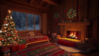 Cozy Christmas Ambience 🎄 Bedroom Winter with Whistling Winds Blizzards amp a Crackling Fireplace [upl. by Nwahsid]