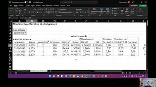 Foglio di Calcolo 1 Rendimento a scadenza e Duration di Obbligazioni Video 1 di 2 [upl. by Eimam]