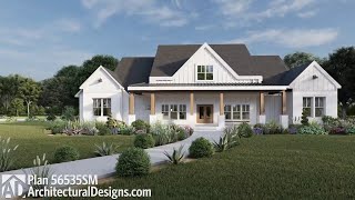 Modern Farmhouse Tour House Plan 56535SM Virtual Walkthrough  Architectural Designs [upl. by Omsare]