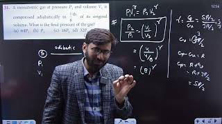 A monoatomic gas at pressure P1 and volume V1 is compressed adiabatically to 18th of its original [upl. by Spancake]