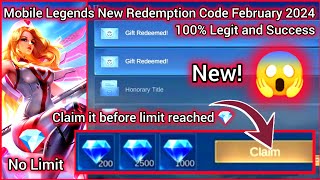 Mobile Legends New Redemption Code February 11 2024 ML Redeem code No Limit 100 legit Terbaru [upl. by Haelem]