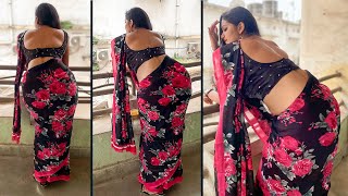 Gorgeous amp Beautiful Saree Fashion Shoot Video  Latest Backless Blouse  Saree Sundori  Low Waist [upl. by Hpeseoj]