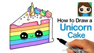 How to Draw a Unicorn Rainbow Cake Slice Easy and Cute [upl. by Idola]