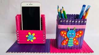 DIY Pen and Mobile Holder with Icecream Sticks  Home Crafts Ideas  39 [upl. by Edita]