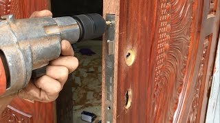 Amazing Excellent Skill Of The Carpenter  How To Installation A New Wood Door Lock [upl. by Lebasiairam]