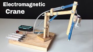 How to Make Hydraulic Powered Crane with Electromagnet at Home [upl. by Hardman]