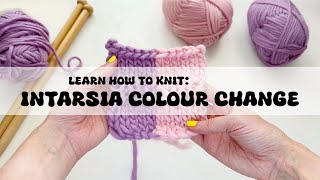 Learn How To Knit Intarsia Colour Change  Cast on Cast off Stockinette and Rib [upl. by Noelle]