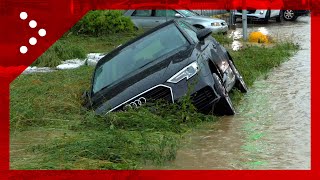 Nubifragio sulla zona ovest di Bergamo strade allagate a Curno auto finisce in un fosso [upl. by Blanc689]