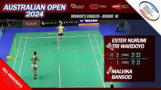 Australian Open 2024 Ester Nurumi Tri Wardoyo vs Malvika Bansod  R16 WS Full Highlights [upl. by Washburn444]