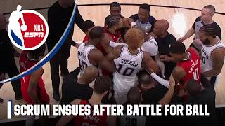 Dillon Brooks and Victor Wembanyama battling for the ball leads to scrum  NBA on ESPN [upl. by Haran162]