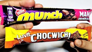 LuvIt Chocwich Crispy Chocolate Vs Nestlé Munch Crunchilicious  IngredientsRecipe Taste Price🍫 [upl. by Nnylesor]