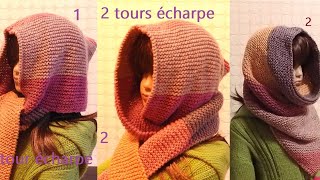 Tuto Tricot Echarpe Capuche Cagoule Bonnet Enfant 24 ans578 ans amp Snood Bandana Capuche facile [upl. by Kepner]