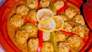 طاجين كفتة سمك السردين الشيف نادية  tajine au boulette de sardinefish balls tagine [upl. by Nuhsyar]