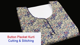 Button Placket Kurti Neck Design l Cutting and Stitching  AdornHub [upl. by Pandora]