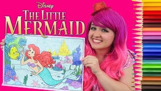 Coloring Ariel The Little Mermaid Disney GIANT Coloring Book Page Colored Pencils  KiMMi THE CLOWN [upl. by Ttegdirb]