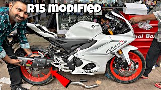 R15 New Model 2023 white colour 🤍 modified  R15 40 Exhaust sound 😜 [upl. by Belloir]