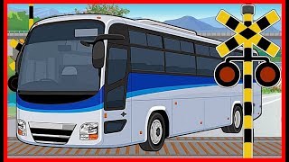 【踏切とバス】★ バス Bus 大集合 ★ 電車  新幹線  Various buses  Fun railroad crossing animation [upl. by Barthold]