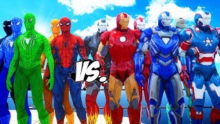 IRON MAN ARMY vs SPIDERMAN BLUE SPIDERMAN GREEN SPIDERMAN ORANGE SPIDERMAN BLACK SPIDERMAN [upl. by Otreblide565]