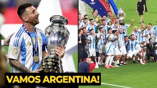 Messi Argentina trophy lift celebration after win Copa America against Colombia [upl. by Leribag]