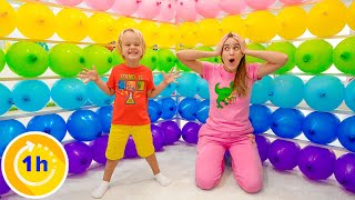 Balloons Cube and other funny challenges for kids with Chris and Mom  1 Hour Video [upl. by Walburga755]