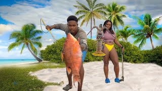 SPEARFISHING CATCH AND COOK LOBSTER amp HOGFISH ON OPEN FIRE [upl. by Id944]